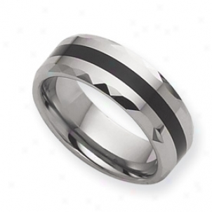 Tungsten Enameled 8mm Burnished Band Ring - Size 12