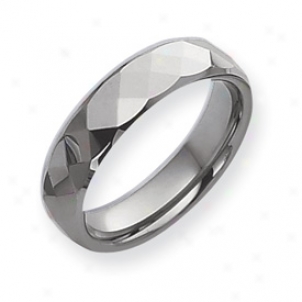 Tungsten Faceted 6mm Polished Band Ring - Size 11.5