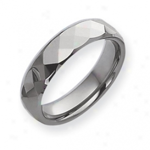 Tungsten Faceted 6mm Polished Band Ring - Size 7