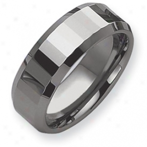 Tungsten Faceted Edges 8mm Polished Bans Ring - Size 11.5