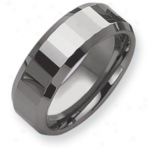 Tungsten Faceted Edges 8mm Polished Band Ring - Size 12