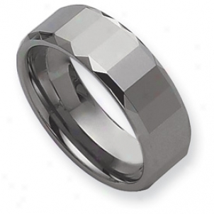 Tungsten Faceted Edges 8mm Polished Band Ring - Size 8.5