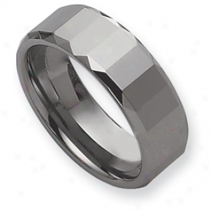 Tungsten Faceted Edges 8mm Polished Cord Ring - Size 9