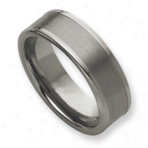 Tungsten Flat 8mm Brushed And Polished Band Rint - Size 13