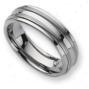 Tunsgten Grooved 7mm Brushed Polished Band Ring - Size 12.5