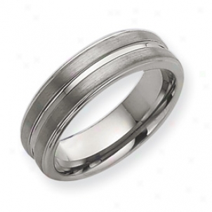 Tungsten Grooved 7mm Brushed Polished Band Ring - Size 9.5