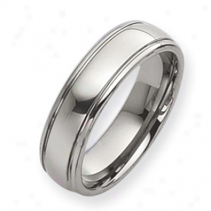 Tungsten Grooved 7mm Polisheed Band Ring - Size 12.5