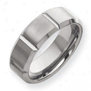 Tungsten Grooved 8mm Brushed Classic Band Ring - Size 10.5