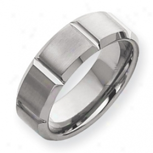 Tungstate of lime Grooved 8mm Brushed Polished Band Ring - Size 13