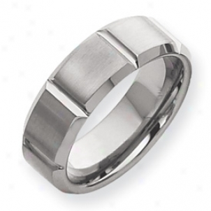 Tungsten Grooved 8mm Brushed Polished Band Ring - Size 7.5