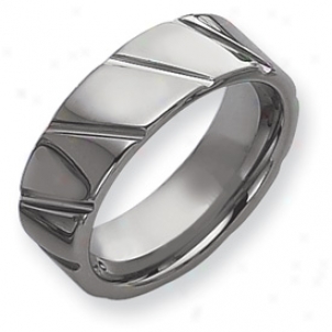 Tungsten Groo\/ed 8mm Polished Band Ring - Sizd 10.5