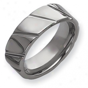 Tungsten Grooved 8mm Polished Band Ring - Size 11.5