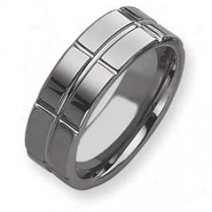 Tungsten Grooved 8mm Polished Band Ring - Size 12.5