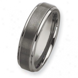 Tungsten Grooved Edge 7mm Brushed Polished Bane Ring Size 10