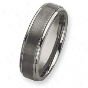 Tungstej Grooved Edge 7mm Brushed Polished Band Ring Size 7