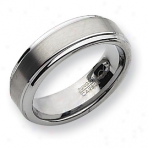 Tungsten Ridged Ede 8mm Brushed Polished Band Ring - Size 7