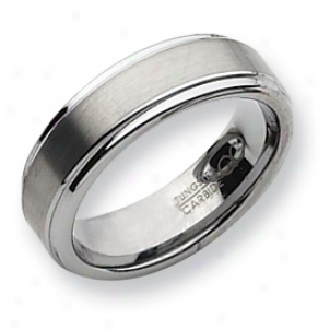 Tungsten Ridged Edge 8m Brushed Polished Band Ring - Size 8