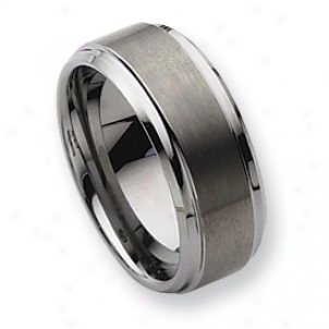 Tungsten Ridged Edge 9mm Brushed Polished Band Ring Size 11