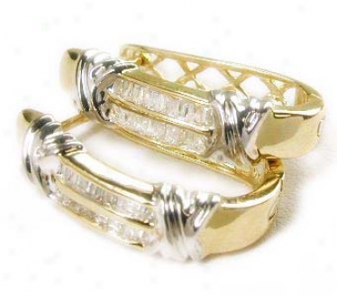 Two-tone Bavuette Diamond Oval Earrings