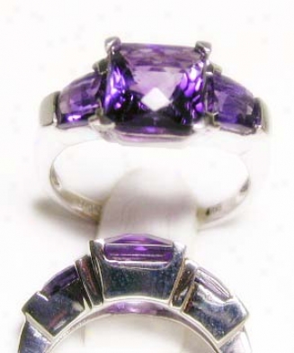 Unusual Cushion & Baguette Amethyst Ring