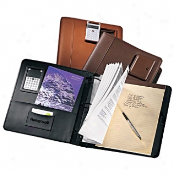 Andrew Philips Leather Goods  2in. 3-ring Binder With Pneumatic Calculator