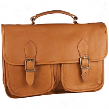 David King Leather Luggage Triple Compartment Flap-over Briefcase