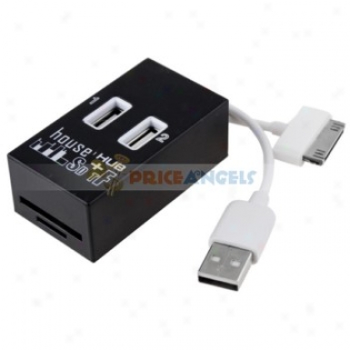 2 In 1 Function Usb 2.0 High Speed 2-port Hub Adapter Combo Sd/mmc/rs Card Reader For Pc Laptop(black)
