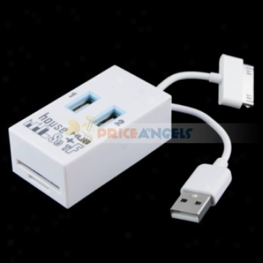 2 In 1 Function Usb 2.0 High Speed 2-port Hub Adapter Combo Sd/mmc/rs Carc Reader For Pc Laptop(white)