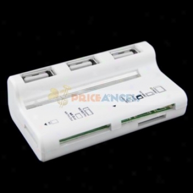 2 In 1 Function Usb 2.0 High Speed 3-port Hub Adapter Ms/sd/mmc Card Readerr For Pc Laptop(whitte)