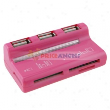 2 In 1 Function Usb 2.0 High Speed 3-port Hub Adapter Ms/sd/mmc Card Reader For Pc Laptop(pink)