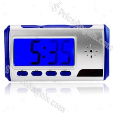 2.0mp Pin-hole Spy Av Camera Disguised As Working Lcd Alarm Clock Tf Slot(blue+silver)