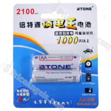 Btone Rechargeable 1.2v 2100mah Aa Mhr-3ug Batteries (2 Pieces Pack)