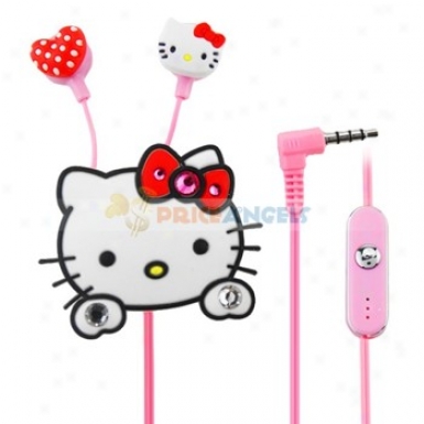 Creative Cartoon Kitty Head Style Crystal 3.5mm In-ear Earphone With Microphone/clip(white)