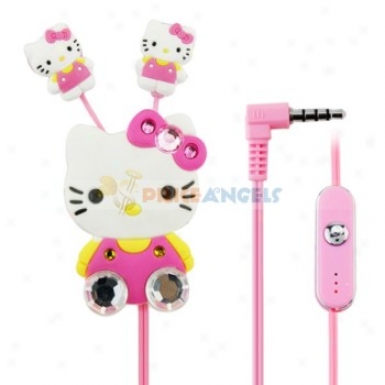 Creative Cartoon Kitty Stgle Crystal 3.5mm In-ear Earphone With Microphone/clip(white)