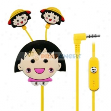 Creative Cartoon Maruko Style Crystal 3.5mm In-ear Earpjone With Microphone/lip