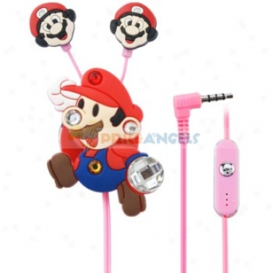 Creative Cartoon Super Mario Style Crystal 3.5mm In-ear Eaphone With Microphone/winder