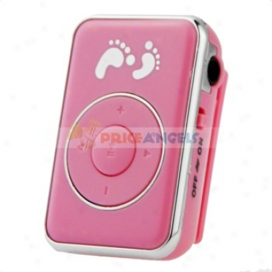 Cute Footprint Pattern Clip Style Mp3 Media Player With Tf Slot(pink)