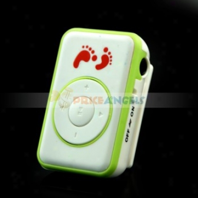 Cute Footprint Pattern Clip Style Mp3 Media Player With Tf Slot(white+green)