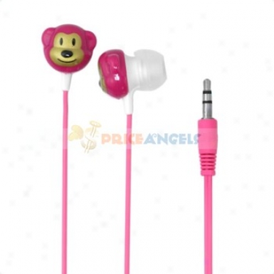 Cute Monkey Shaped 3.5mm Stereo Earphone Headphone(pink)