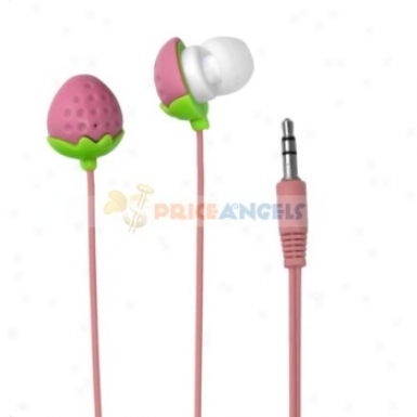 Cute Straqberry Shaped 3.5mm Stereo Earphone Headphone(pink)