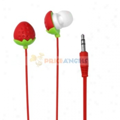 Cute Strawberry Shaped 3.5mm Stereo Earphone Headphone(red)