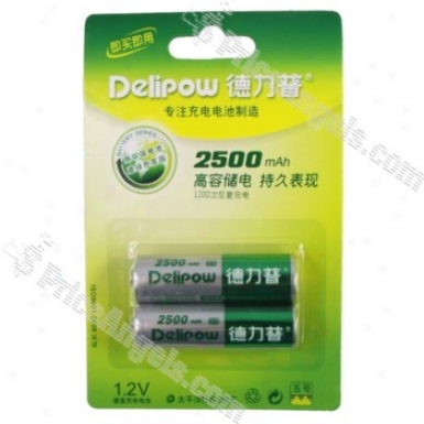 Delipow High Capacity Rechwrgeable 1.2v 2500mah Aa No-mh Batteries (2 Pieces Pack)