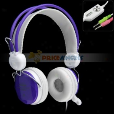 Koniycoi Kt-5800mv 3.5mm Jack Stereo Headset Headphone With Microphone/volume Control For Laptop Pc(purple)