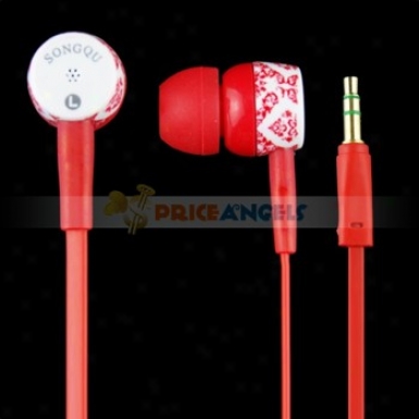 Songqu Sq-82mp Plant Pattern 3.5mm Jack Stereo Hands Free In-ear Earphones Headset For Pc/cell Phone(red)