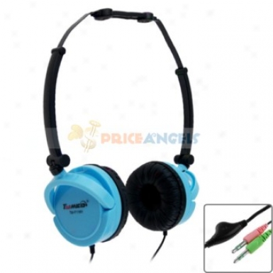 Tymed Stereo Portable Folding Headphone Headset Eaphones Wit 2.5mm Microphone For Pc Computer Laptop(blue)