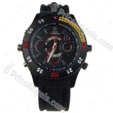 Usb Rechargeable 1.3 Mp Pin-hole Spy Av Camera Disguised As Working Wzterproof Wristwatch (4gb) - Black