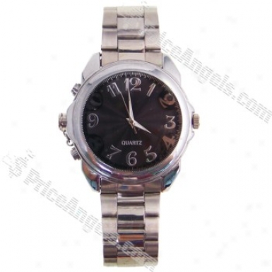 Usb Rechargeable Av 300kp Pinhole Spy Camera Hidden In Moving Steel Wristwatch (4gb) - Silvery