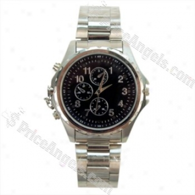 Usb Rechargeable Pinhole Spy Av Camera Disguised As Working Steel Wristwatch (4gb / Us Charger)