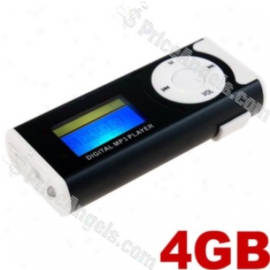 Usb Rechargealbe Lcd Display Belt Clip Mini Digital Mp3 Player-black(4gb)