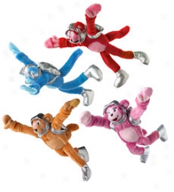 Set Of 4 11-1/2" Plush Flying Flingshot Space Monkeys